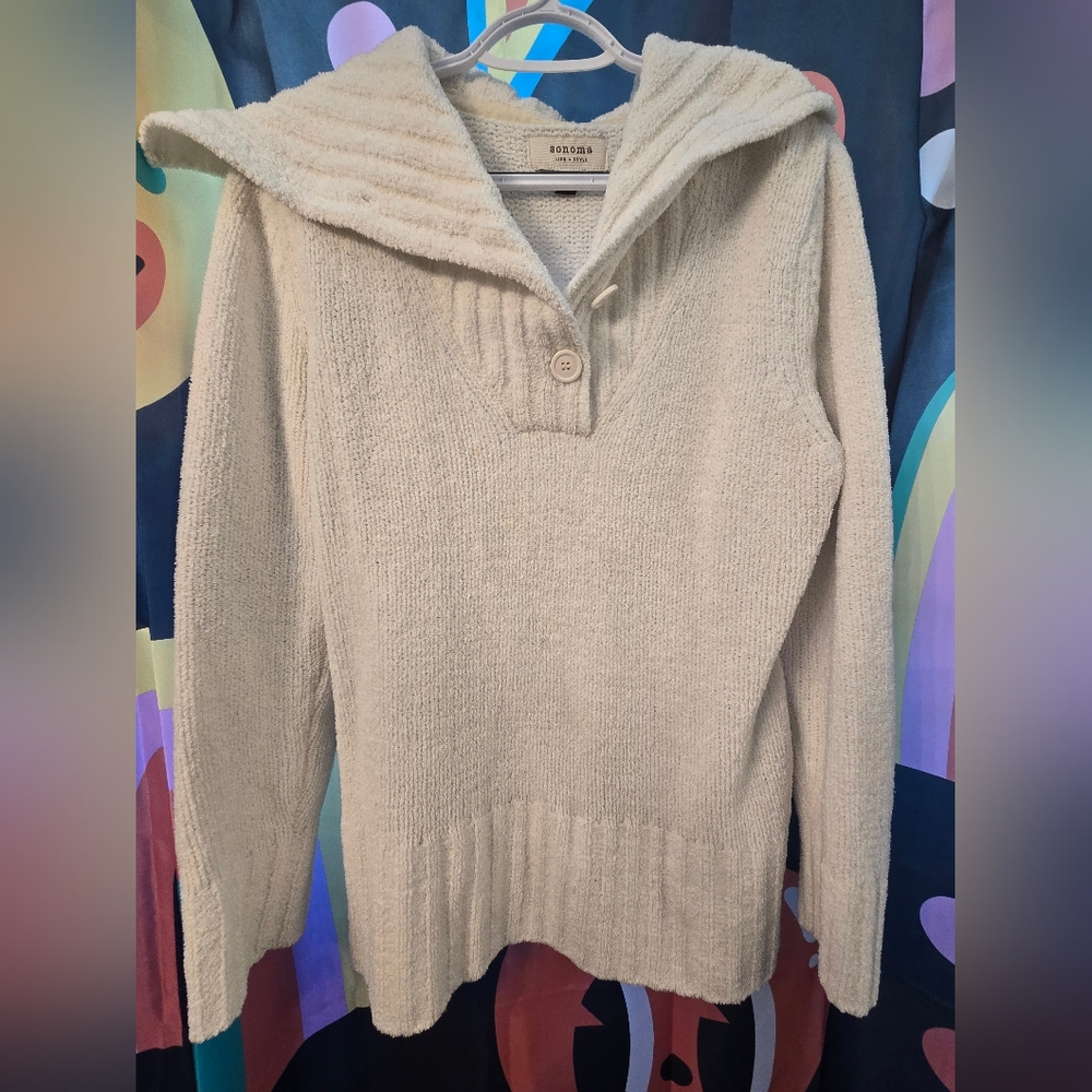 Cream Sweater Sonoma XL Women's Soft Foldover Collar